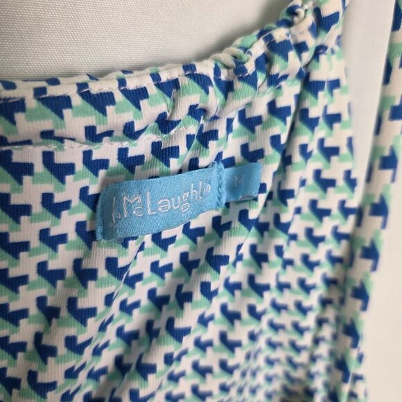 J. McLaughlin Maria Catalina Cloth Blue White Halter Dress Size Medium - Picture 7 of 8